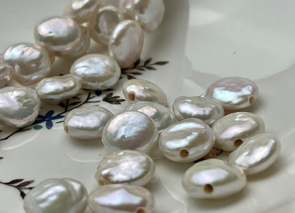 3 Pieces 13-14 mm AA Natural White Large Hole Coin Pearl Hole Size 2.1 mm High Luster Genuine Freshwater Coin Pearls #P2141