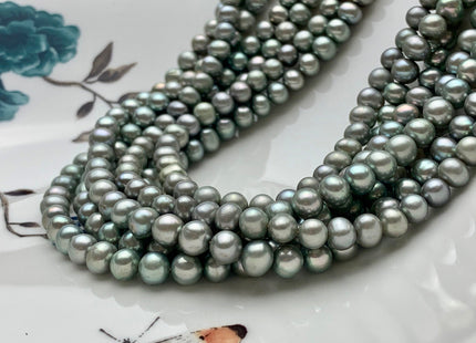6-6.5 mm AAA Sage Green Color Off Round Freshwater Pearl Beads High Luster Grayish Green Color Genuine Freshwater Pearls 68 Pieces #P1404