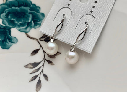 One Pair 8 mm AAAA Natural White Round Edison Pearl Hook Earring W/925 Sterling Silver Simple Design Earrings DIY Bridal Jewelry #10092-A