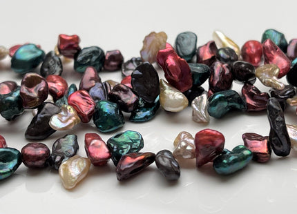 7-8x10-14 mm Mixed Sacramento Green Champagne Pink Color Keshi Freshwater Pearl Beads Top Drilled Rare Genuine High Luster Pearls #P1749