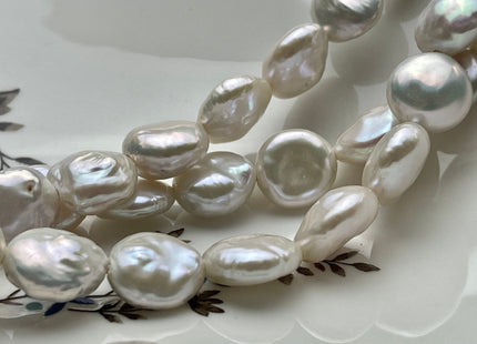 3 Pieces 13-14 mm AA Natural White Large Hole Coin Pearl Hole Size 2.1 mm High Luster Genuine Freshwater Coin Pearls #P2141