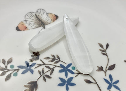 One Pair 12x45 mm Natural Selenite Top Drilled Teardrop Cabochon Long Teardrop Matching White Selenite Gemstone Earring Pendant #3301