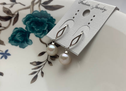 One Pair 8 mm AAAA Natural White Round Edison Pearl Hook Earring W/925 Sterling Silver Simple Design Earrings DIY Bridal Jewelry #10092-A