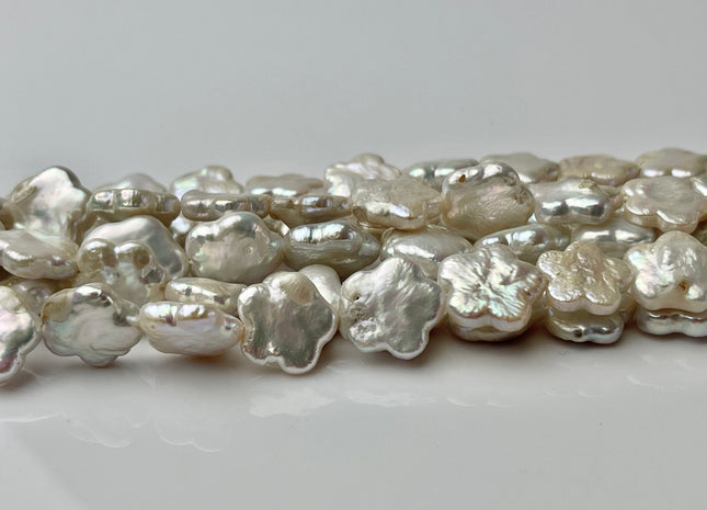 12 mm Very Rare Natural White Flower Shape Freshwater Coin Pearl Beads Genuine High Luster Flower Coin Pearls #P2244