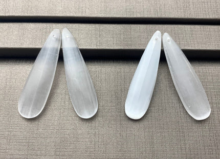 One Pair 12x45 mm Natural Selenite Top Drilled Teardrop Cabochon Long Teardrop Matching White Selenite Gemstone Earring Pendant #3301