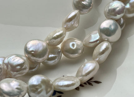 3 Pieces 13-14 mm AA Natural White Large Hole Coin Pearl Hole Size 2.1 mm High Luster Genuine Freshwater Coin Pearls #P2141