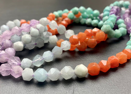 7-8 mm AAA Faceted Star Cut Mixed Gemstone Beads Genuine Amethyst Amazonite Carnelian Aquamarine Loose Beads 15 Inches Strand #2719