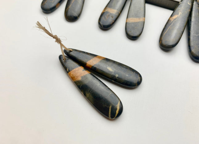 One Pair 12x45 mm Natural Coffee Jasper Top Drilled Teardrop Cabochon Long Teardrop Matching Coffee Brown Gemstone Earring Pendant #3344