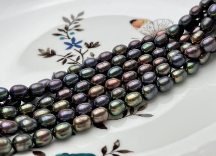 5x7 mm AA Dark Green Peacock Color Freshwater Rice/Oval Pearls Genuine Black Peacock Color Rice/Oval Freshwater Pearls #P1826