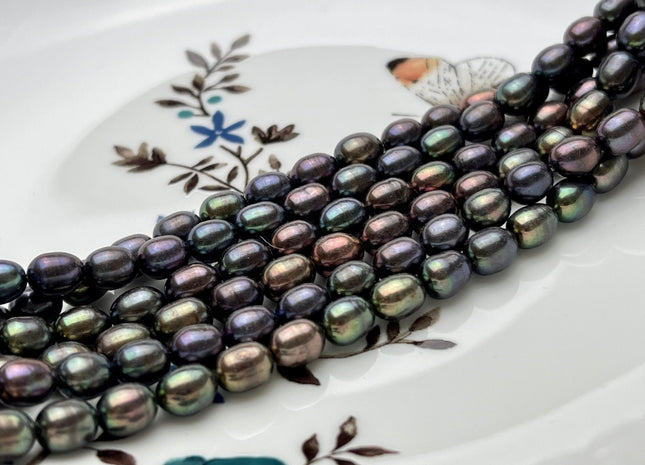5x7 mm AA Dark Green Peacock Color Freshwater Rice/Oval Pearls Genuine Black Peacock Color Rice/Oval Freshwater Pearls #P1826