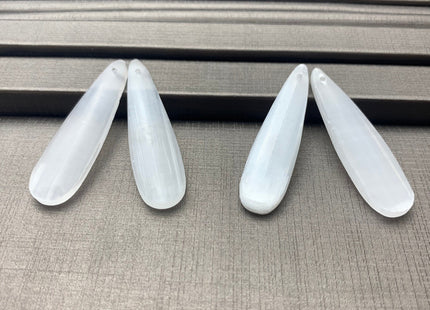 One Pair 12x45 mm Natural Selenite Top Drilled Teardrop Cabochon Long Teardrop Matching White Selenite Gemstone Earring Pendant #3301