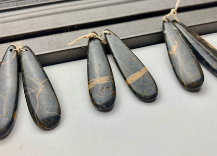 One Pair 12x45 mm Natural Coffee Jasper Top Drilled Teardrop Cabochon Long Teardrop Matching Coffee Brown Gemstone Earring Pendant #3344