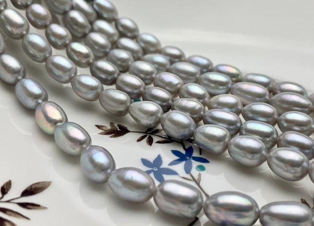 6x8-9 mm AAA Gray Color Freshwater Pearls Rice/Oval Shape Pearl Beads Genuine High Luster Smooth Freshwater Pearls #P2255