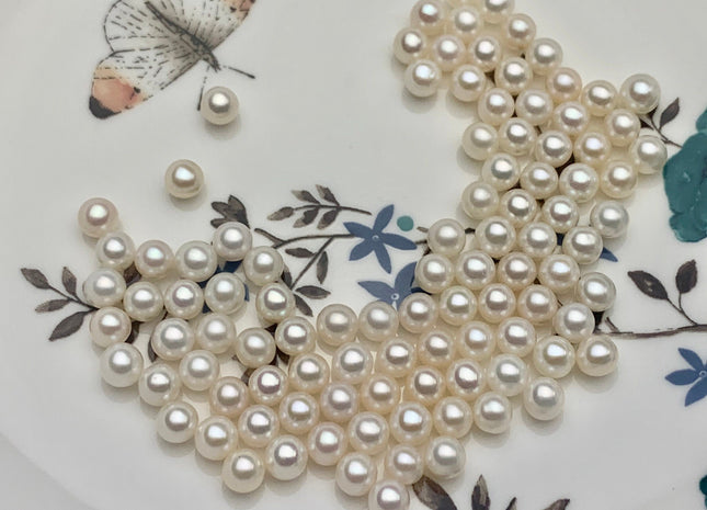 Two Pieces AAAAA 5.5-6mm High Luster Undrilled/Half Drilled/Through Drilled Tiny Freshwater Pearls Genuine White Round Pearl Beads #P1196