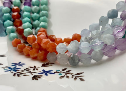 7-8 mm AAA Faceted Star Cut Mixed Gemstone Beads Genuine Amethyst Amazonite Carnelian Aquamarine Loose Beads 15 Inches Strand #2719
