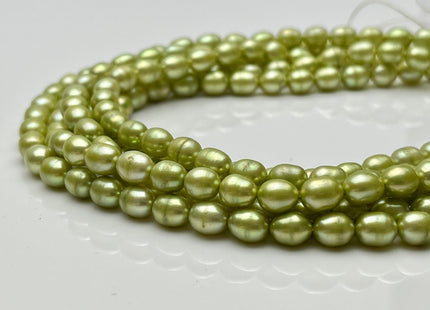 5.5x6-7 mm Rice Oval Freshwater Pearl Beads Light Green Color Genuine Smooth Freshwater Pearl Beads Green Color Oval Pearls #P2206