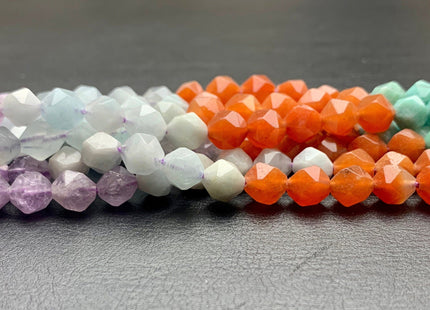 7-8 mm AAA Faceted Star Cut Mixed Gemstone Beads Genuine Amethyst Amazonite Carnelian Aquamarine Loose Beads 15 Inches Strand #2719