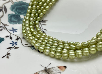 5.5x6-7 mm Rice Oval Freshwater Pearl Beads Light Green Color Genuine Smooth Freshwater Pearl Beads Green Color Oval Pearls #P2206