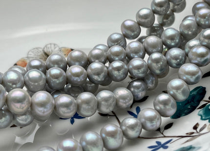 9 mm AA Silver Gray/Dark Gray Semi-Round / Potato Freshwater Pearl Genuine Round Freshwater Pearls, Gray Freshwater Pearl Beads #1039