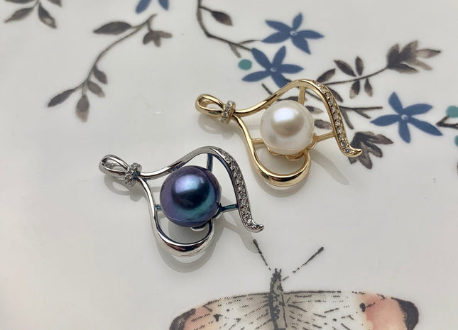 One Piece 925 Sterling Silver/Gold Pendant Setting Findings For Half Drilled Pearls Floral Heart Design Pearl Mounting DIY Jewelry #10190