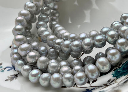 9 mm AA Silver Gray/Dark Gray Semi-Round / Potato Freshwater Pearl Genuine Round Freshwater Pearls, Gray Freshwater Pearl Beads #1039