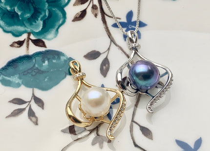 One Piece 925 Sterling Silver/Gold Pendant Setting Findings For Half Drilled Pearls Floral Heart Design Pearl Mounting DIY Jewelry #10190
