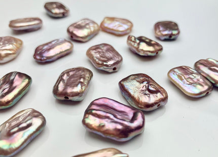 ONE Piece AAAA 15x20 mm Natural Mauve Pink High Luster Large Hole Rectangle Coin Pearl For Earring And Pendant With Iridescent Color #P1212