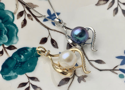One Piece 925 Sterling Silver/Gold Pendant Setting Findings For Half Drilled Pearls Floral Heart Design Pearl Mounting DIY Jewelry #10190