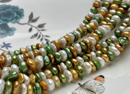 8-9 mm Green Champagne Natural White Keshi Freshwater Pearl Beads Genuine High Luster Center Drilled Rondelle Disc Beads #P1886