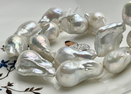 15x20-21x35 mm AA Half Strand Natural White Freshwater Baroque Pearl Beads Genuine High Luster Natural White Baroque Pearls 6-8 Beads #P1730