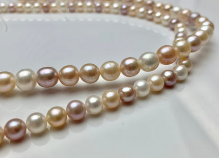 6 mm 7 mm Natural White/ Pink/ Peach Multi Color Freshwater Round Or Potato Pearls Genuine High Luster Freshwater Semi Round Pearls #1429
