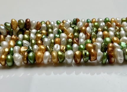 8-9 mm Green Champagne Natural White Keshi Freshwater Pearl Beads Genuine High Luster Center Drilled Rondelle Disc Beads #P1886