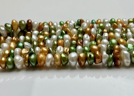 8-9 mm Green Champagne Natural White Keshi Freshwater Pearl Beads Genuine High Luster Center Drilled Rondelle Disc Beads #P1886