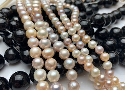 6 mm 7 mm Natural White/ Pink/ Peach Multi Color Freshwater Round Or Potato Pearls Genuine High Luster Freshwater Semi Round Pearls #1429