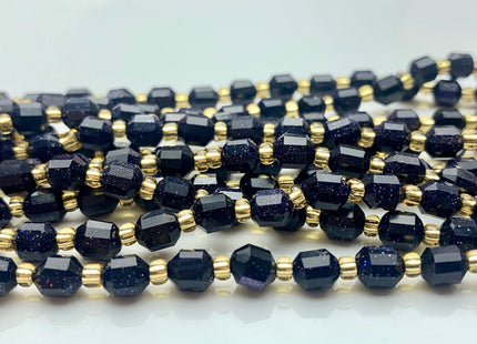 5x6mm Faceted Energy Prism Cut Blue Sand Stone Gemstone Beads Genuine Double Terminated Points Blue Gold Stone 15.5 Inches 52 Pieces #3582