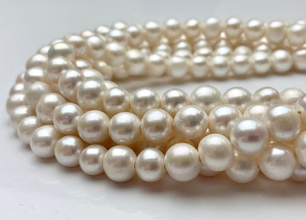9-10 mm AA Half Strand Large Hole Natural White Potato Freshwater Pearls Hole Size 1.5-2.1mm Genuine High Luster White Pearl #P1096