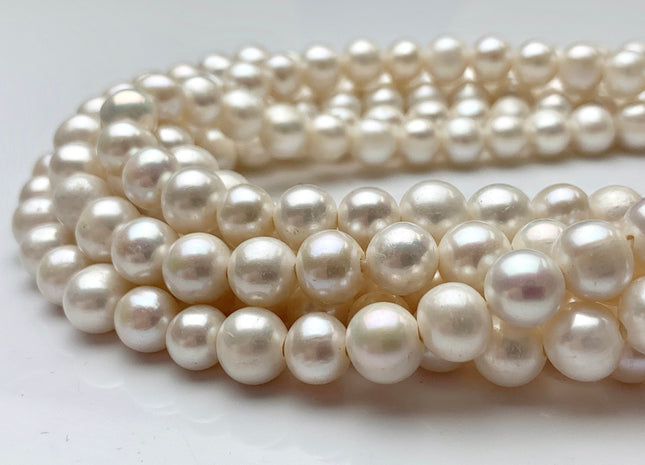 9-10 mm AA Half Strand Large Hole Natural White Potato Freshwater Pearls Hole Size 1.5-2.1mm Genuine High Luster White Pearl #P1096