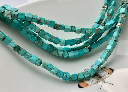 4 mm Turquoise Beads Cube Shape Genuine Gemstone Loose Beads #2574