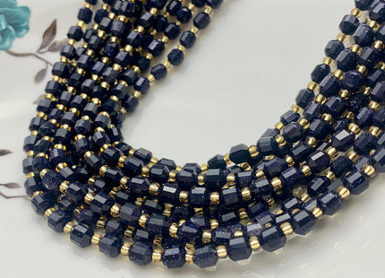 5x6mm Faceted Energy Prism Cut Blue Sand Stone Gemstone Beads Genuine Double Terminated Points Blue Gold Stone 15.5 Inches 52 Pieces #3582