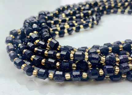 5x6mm Faceted Energy Prism Cut Blue Sand Stone Gemstone Beads Genuine Double Terminated Points Blue Gold Stone 15.5 Inches 52 Pieces #3582