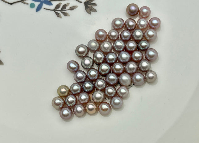 Two Pieces AAA 5-5.5mm High Luster Undrilled/Half Drilled/Through Drilled Freshwater Pearl Genuine Natural Mauve Pink Round Pearl #P1572