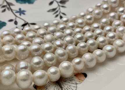 9-10 mm AA Half Strand Large Hole Natural White Potato Freshwater Pearls Hole Size 1.5-2.1mm Genuine High Luster White Pearl #P1096
