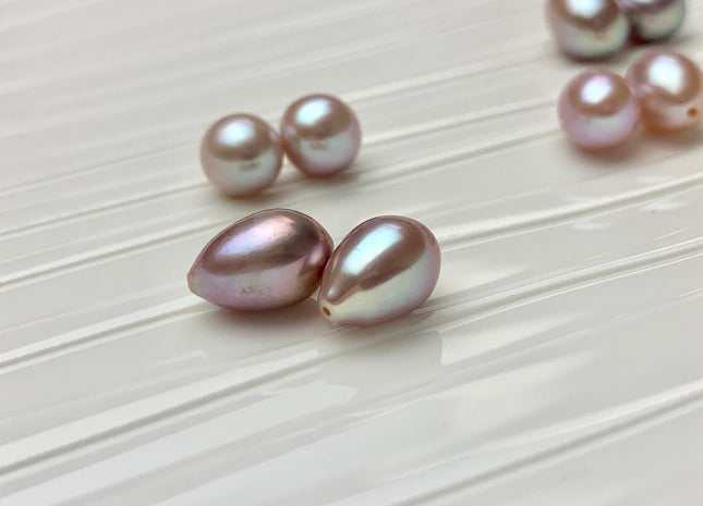 AAA One Pair 8x10-12 mm Top Quality High Luster Rice/Oval Half Drilled Freshwater Pearls Genuine Natural Mauve Pink Freshwater Pearls #1582