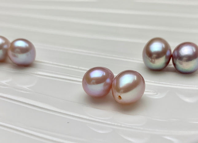 AAA One Pair 8-8.5x10-12 mm Top Quality High Luster Rice/Oval Half Drilled Freshwater Pearls Genuine Natural Mauve Pink Pearls #1582