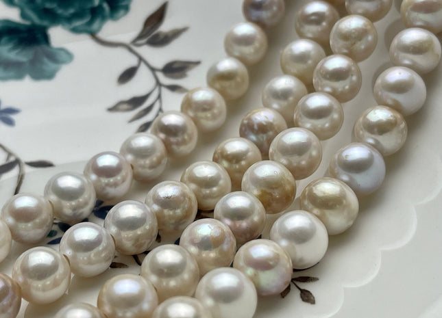 8.5-9 mm AAA Natural White W/Slightly Champagne Color HalfStrand Large Hole Freshwater Pearl Hole 2.2mm Extra Shiny Edison Pearl #P2162