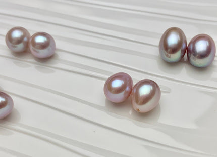 AAA One Pair 8-8.5x10-12 mm Top Quality High Luster Rice/Oval Half Drilled Freshwater Pearls Genuine Natural Mauve Pink Pearls #1582
