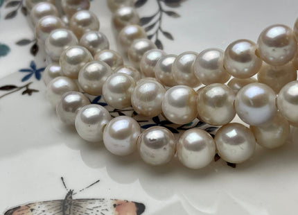8.5-9 mm AAA Natural White W/Slightly Champagne Color HalfStrand Large Hole Freshwater Pearl Hole 2.2mm Extra Shiny Edison Pearl #P2162