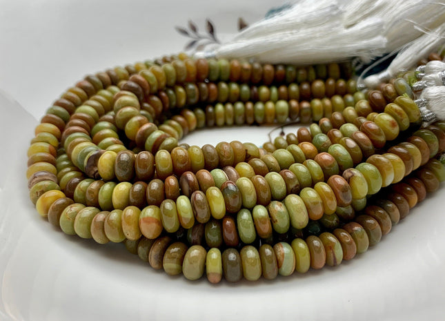 7mm 8mm 9mm 10mm 100% All Natural Smooth Rondelle Brown Opal Gemstone Beads Multi Natural Green Brown Opal Beads 8 Inches #3204