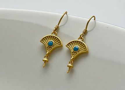 One Pair 925 Sterling Silver Simple Hook Earring Setting Gold Painted Fan Coin Shape Earring Hook Findings For Half Drilled Pearls #10254