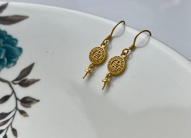 One Pair 925 Sterling Silver Simple Hook Earring Setting Gold Painted Coin Shape Earring Hook Findings For Half Drilled Pearls #10250